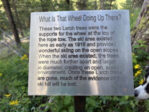 Trail sign about the former ski hill on Martin Ranch.