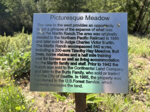 Trail sign about the former ski hill on Martin Ranch.
