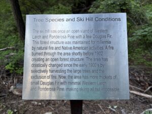 Trail sign about the former ski hill on Martin Ranch.